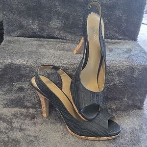 Nine & Co Black Elegant Peep-Toe Heels